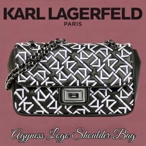 KARL LAGERFELD PARIS Logo Agyness Leather Bag Braided Chain Strap NWT/MSRP $268
